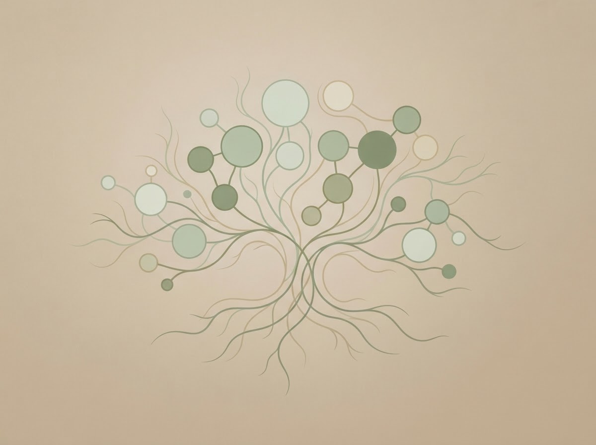 Illustration eines vernetzten Systems aus Kreisen und Linien, Symbolbild für Beziehungen im systemischen Coaching